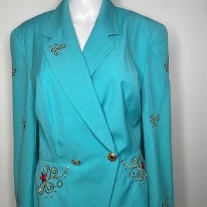 Escada by Margaretha Ley Blazer Women 40 Embroidered Wool Double Breast